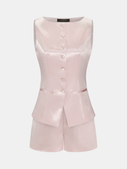 Dames Tweedelig Satijnen Setje Mouwloze Top en Shorts - Roze - Maelen