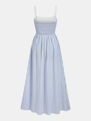 Dames Cami Maxi Jurk Gestreept Katoen Blend Cutout Detail - Blauw - Maelen