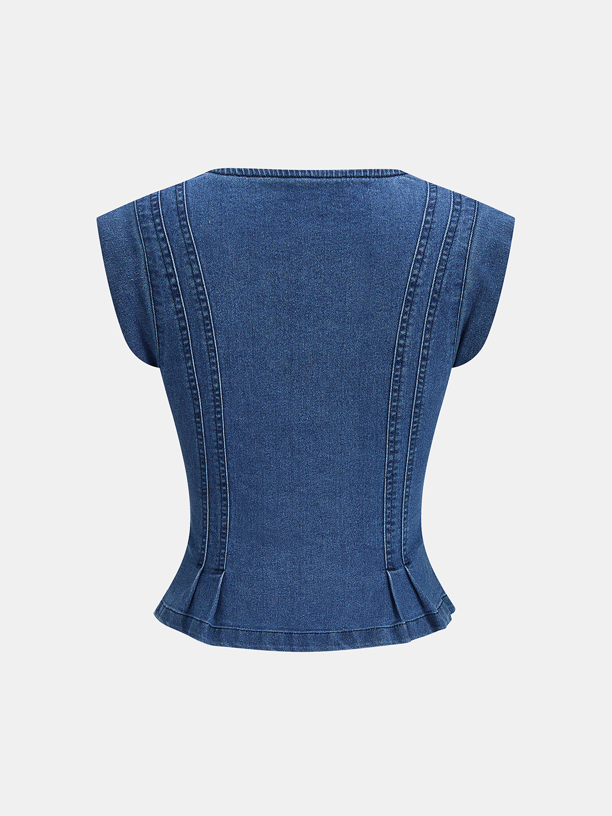 Dames Denim Top V-hals Knoopsluiting Mouwloos Peplum - Blauw - Maelen