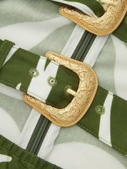 Dames Mini Jurk Halter Cutout Geborduurde Print - Groen - Maelen
