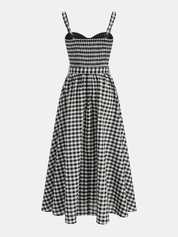 Dames Cami Maxi Jurk Gingham Katoen Blend Ceintuur - Zwart / Wit - Maelen