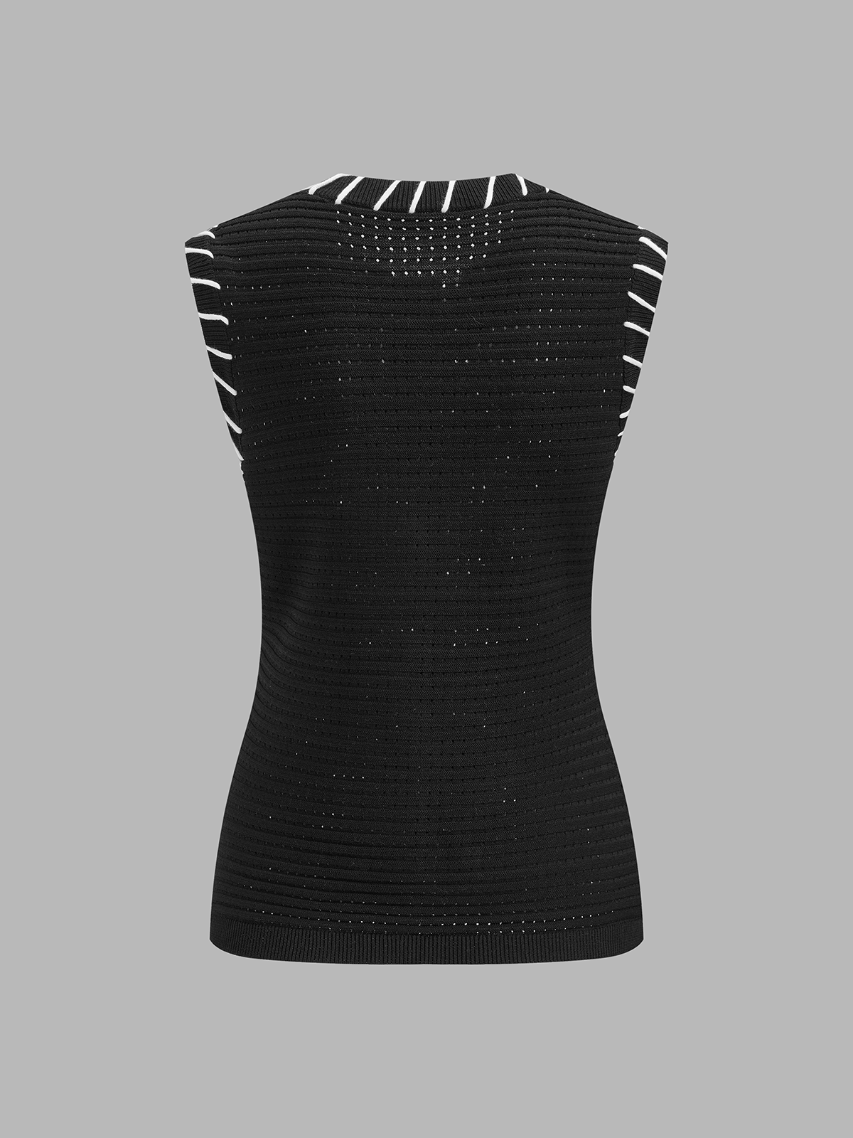 Dames Tweedelig Gebreid Setje Contraststiksels Mouwloze Top en Broek - Zwart - Maelen