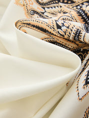 Dames Midi Jurk Lange Mouwen Paisley Print Ceintuur - Abrikoos - Maelen