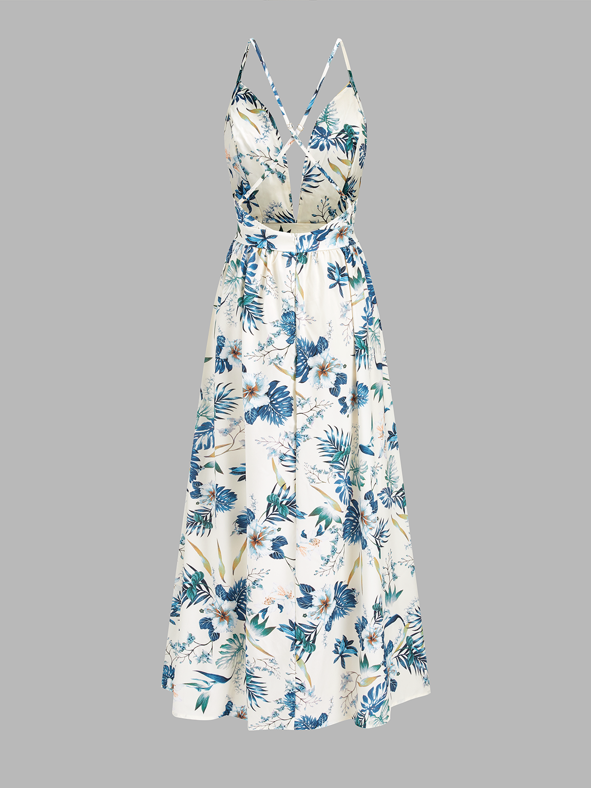 Dames Cami Maxi Jurk Tropical Print Spaghettibandjes - Blauw - Maelen