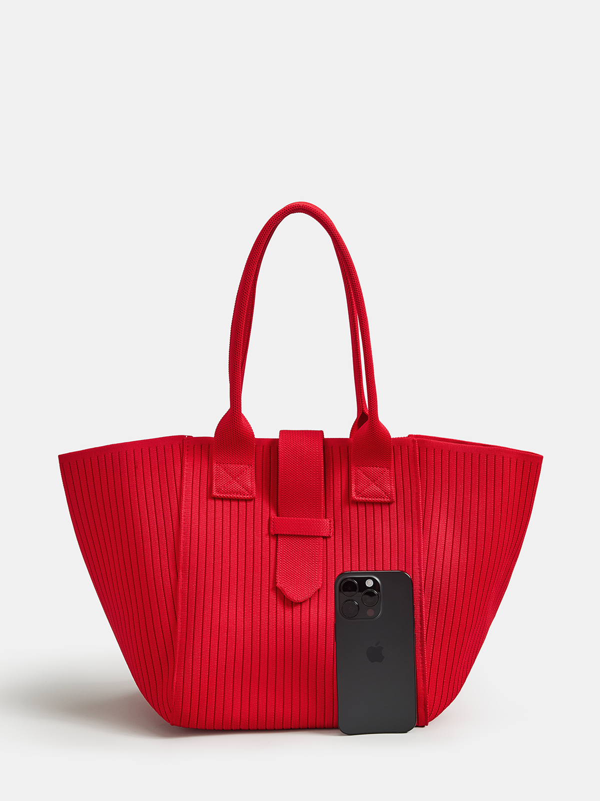 Dames Tote Bag Geribbeld Gebreid Groot Casual - Rood - Maelen