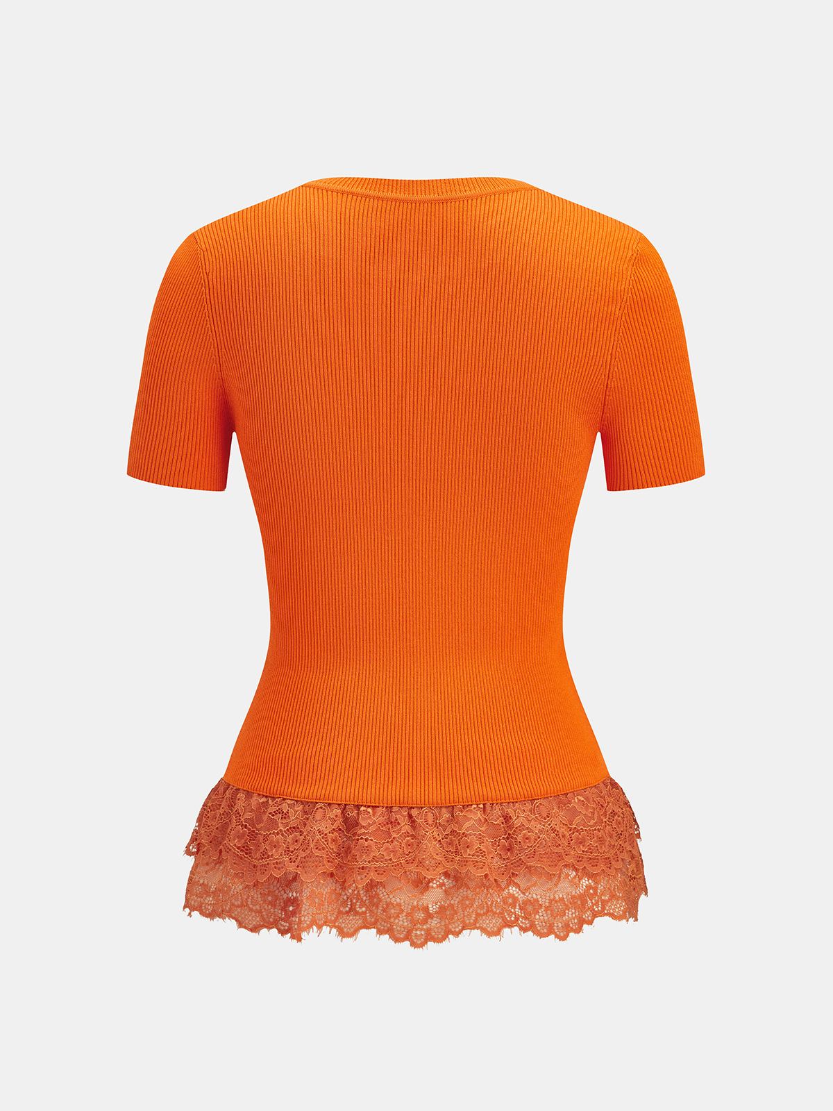 Dames Geribbeld Gebreid Top Kant Peplum Zoom - Oranje Rood - Maelen