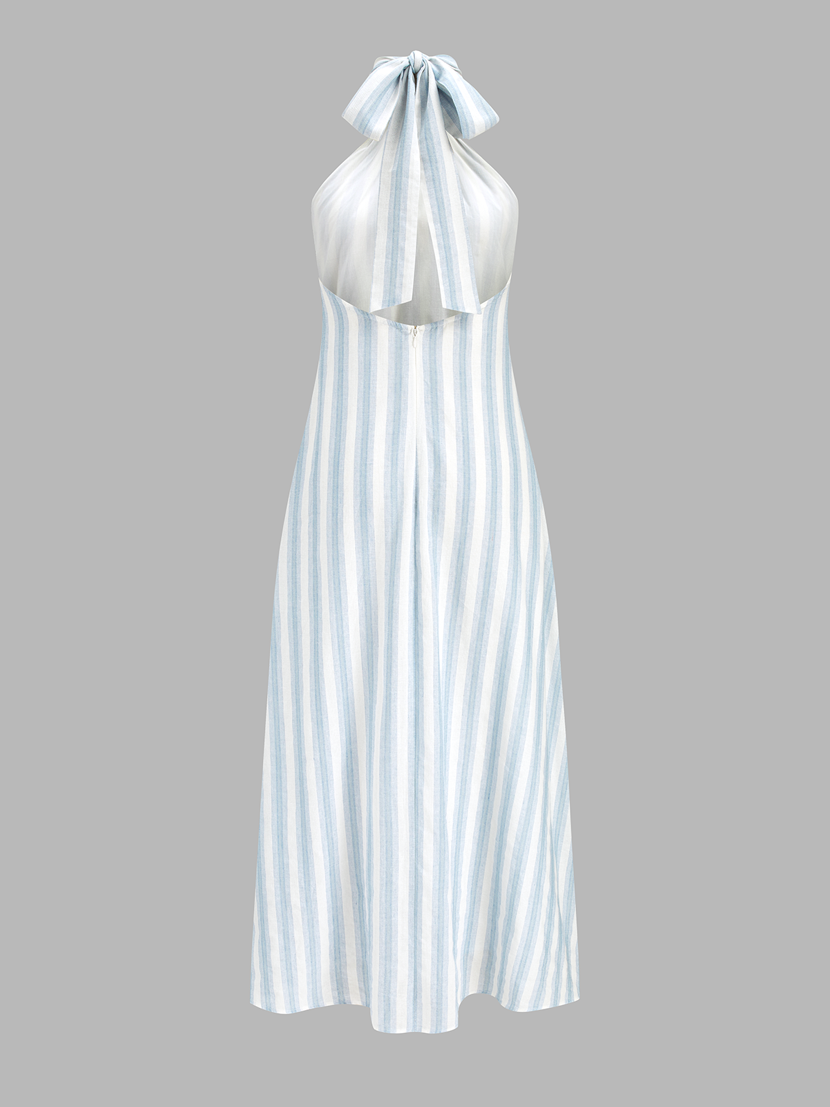 Dames Maxi Jurk Halter 100% Katoen Gestreept - Lichtblauw / Wit - Maelen