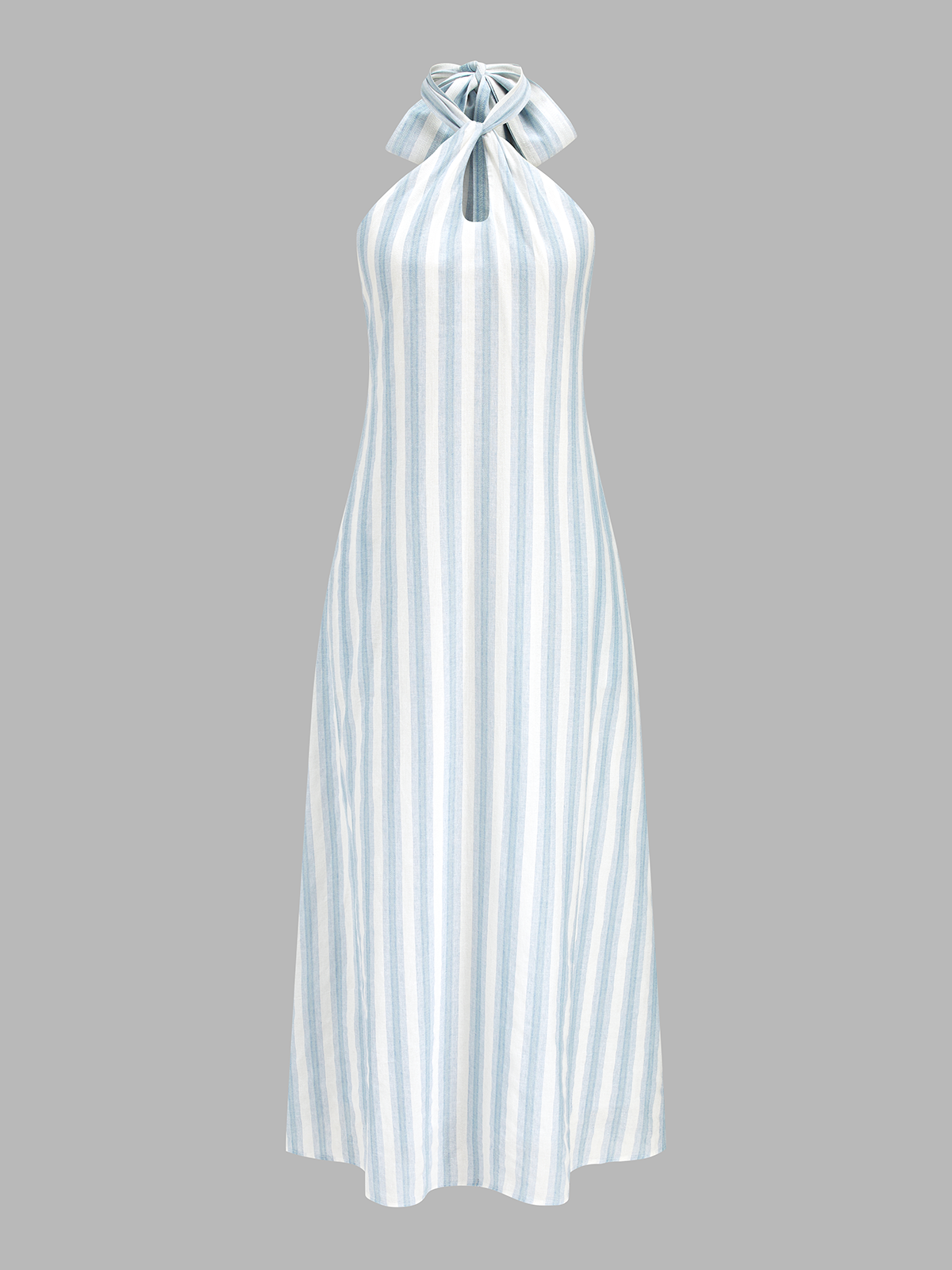 Dames Maxi Jurk Halter 100% Katoen Gestreept - Lichtblauw / Wit - Maelen
