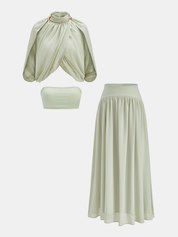 Dames Tweedelig Setje Chiffon Capelet Top en Maxi Rok - Mintgroen - Maelen