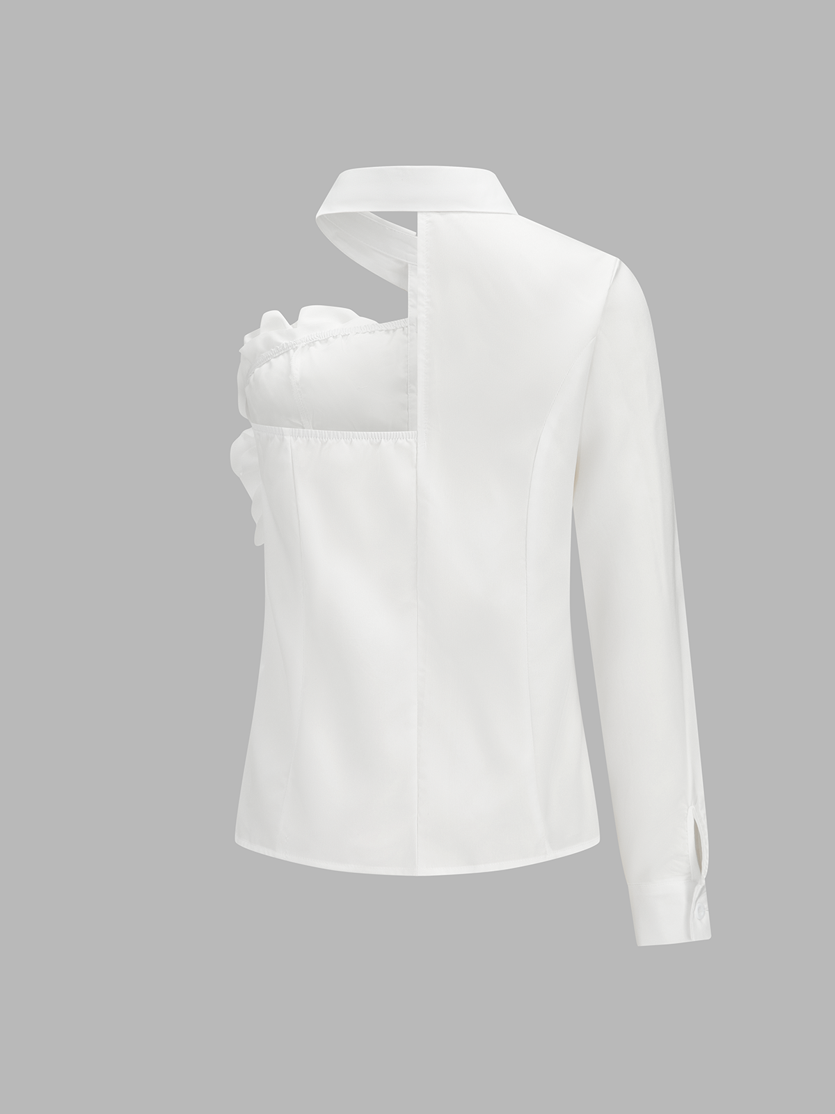 Dames Blouse One Shoulder Ruches Lange Mouwen Katoen Blend - Wit - Maelen