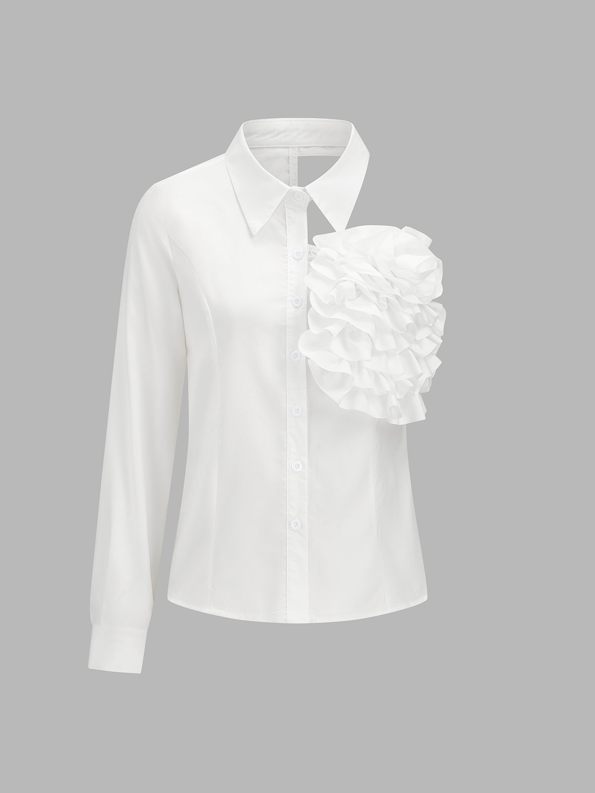 Dames Blouse One Shoulder Ruches Lange Mouwen Katoen Blend - Wit - Maelen