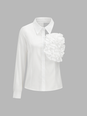 Dames Blouse One Shoulder Ruches Lange Mouwen Katoen Blend - Wit - Maelen