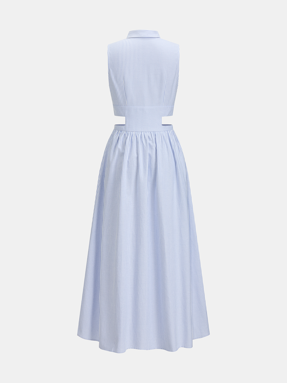 Dames Midi Blousejurk Mouwloos Gestreept Cutout Knoopsluiting - Lichtblauw - Maelen