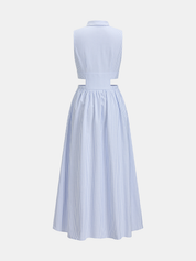 Dames Midi Blousejurk Mouwloos Gestreept Cutout Knoopsluiting - Lichtblauw - Maelen