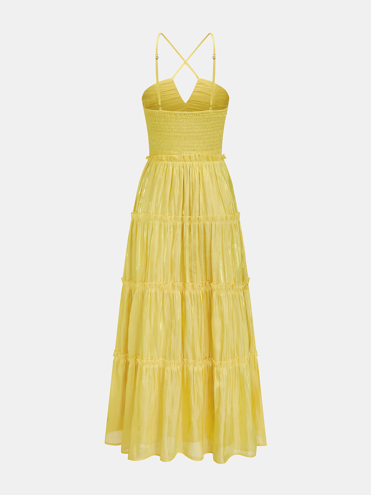 Dames Maxi Jurk Halter Gelaagd Gerimpeld Tule - Geel - Maelen