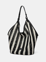 Dames Hobo Schoudertas Geweven Mesh Gestreept - Zwart / Wit - Maelen