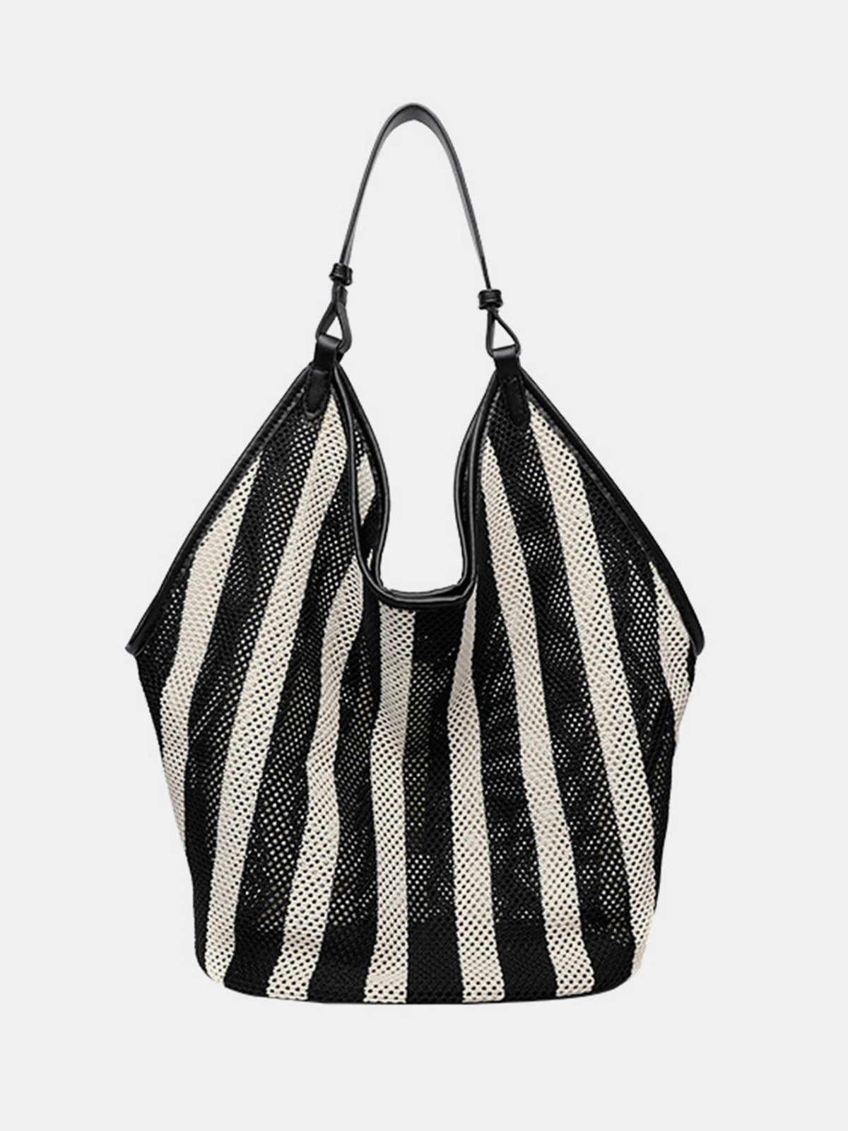 Dames Hobo Schoudertas Geweven Mesh Gestreept - Zwart / Wit - Maelen