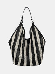 Dames Hobo Schoudertas Geweven Mesh Gestreept - Zwart / Wit - Maelen