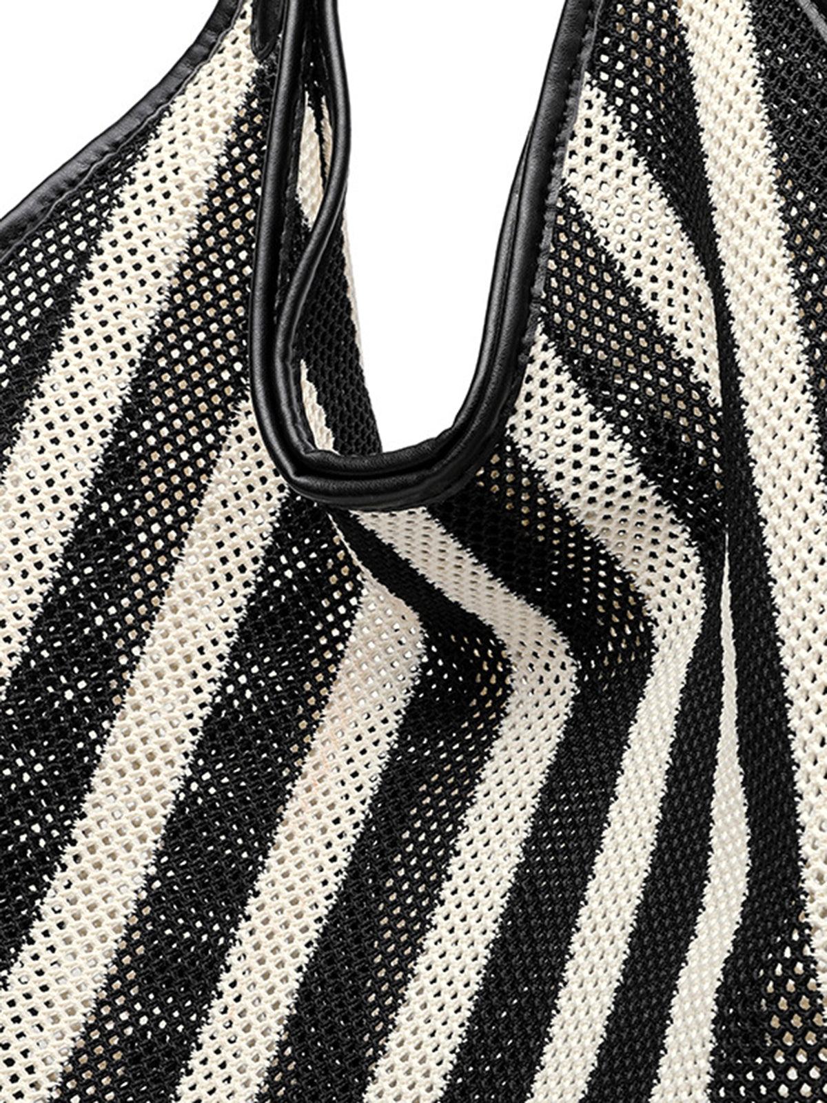 Dames Hobo Schoudertas Geweven Mesh Gestreept - Zwart / Wit - Maelen