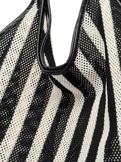 Dames Hobo Schoudertas Geweven Mesh Gestreept - Zwart / Wit - Maelen