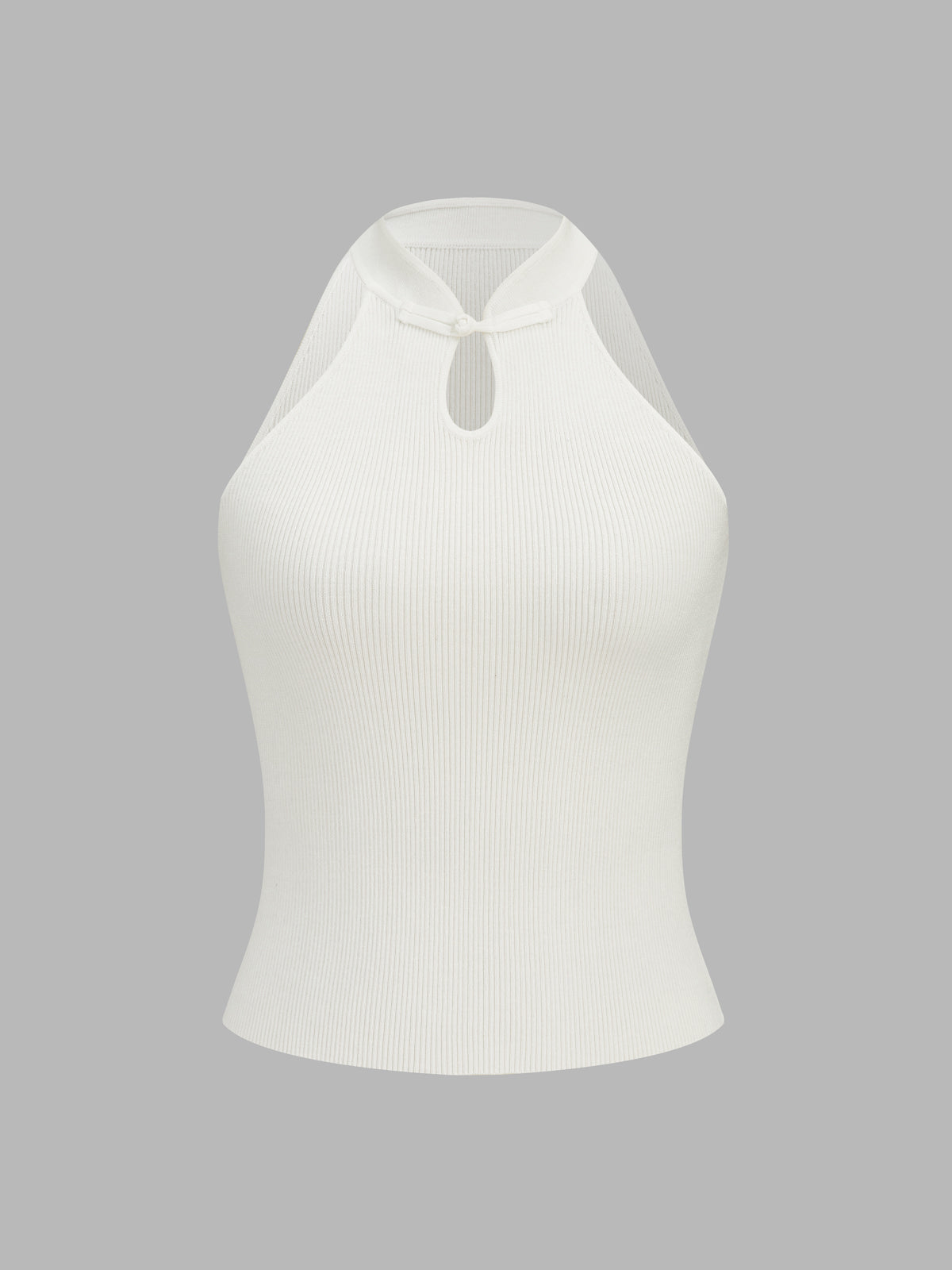 Dames Geribbelde Tanktop Keyhole Hals Kikkerknoopjes Lyocell - Gebroken Wit - Maelen