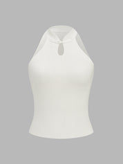 Dames Geribbelde Tanktop Keyhole Hals Kikkerknoopjes Lyocell - Gebroken Wit - Maelen