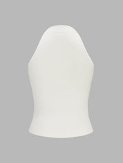 Dames Geribbelde Tanktop Keyhole Hals Kikkerknoopjes Lyocell - Gebroken Wit - Maelen
