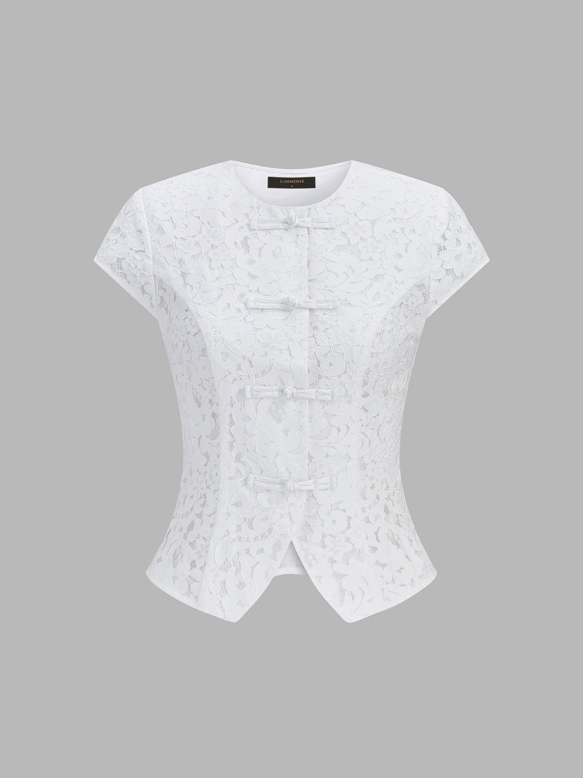 Dames Kanten Blouse Korte Mouwen Kikkerknoopjes - Gebroken Wit - Maelen