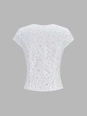 Dames Kanten Blouse Korte Mouwen Kikkerknoopjes - Gebroken Wit - Maelen