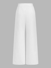 Dames Wide Leg Broek Krijtstreep Wikkelvoorzijde - Gebroken Wit - Maelen