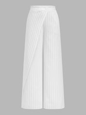 Dames Wide Leg Broek Krijtstreep Wikkelvoorzijde - Gebroken Wit - Maelen