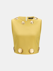 Dames Tweedelig Setje Crop Top en Mini Rok Metalen Details - Geel - Maelen