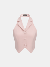 Dames Tweedelig Setje Halter Vest en Wide Leg Broek - Roze - Maelen