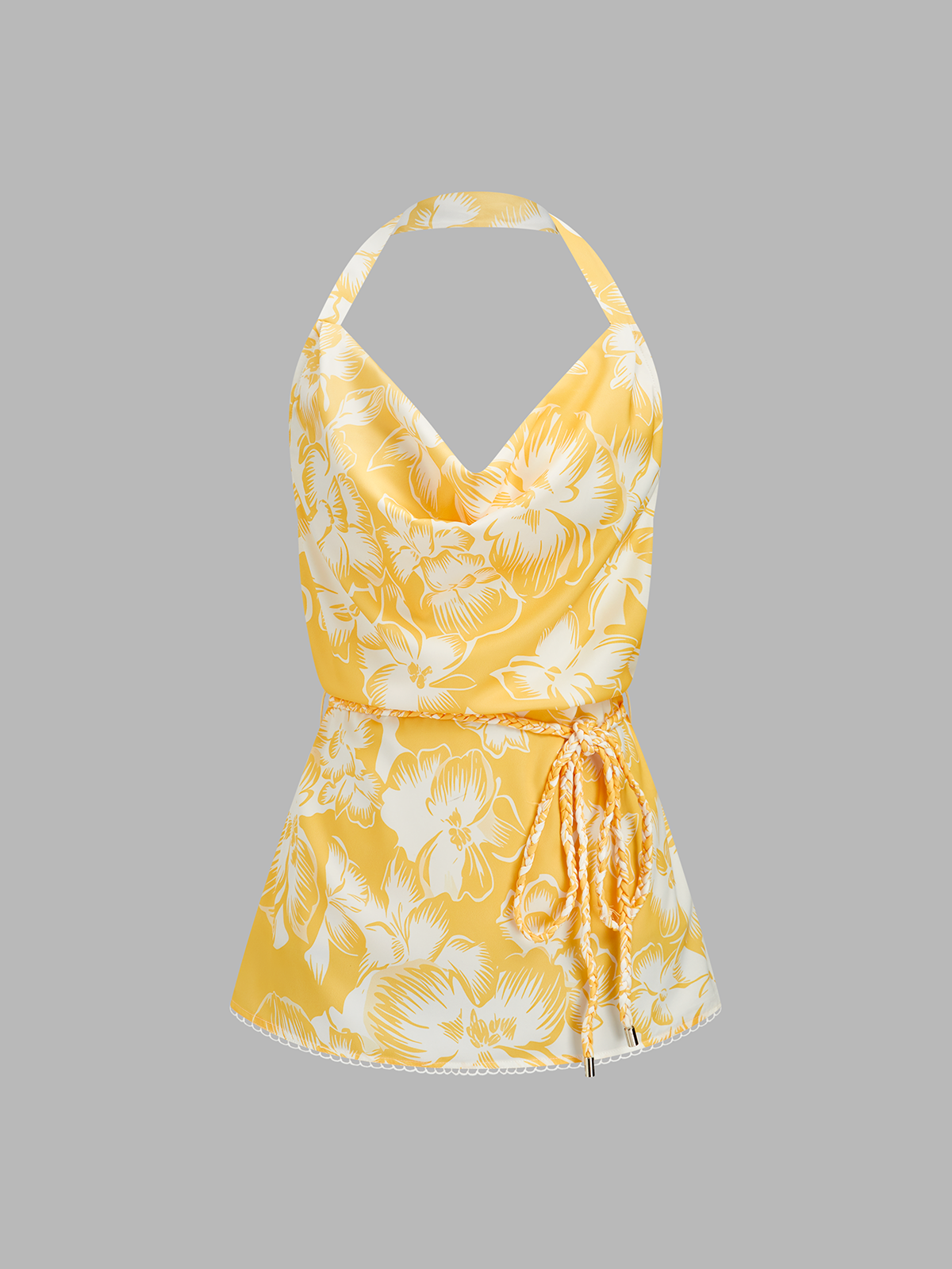 Dames Tweedelig Setje Haltertop Cowl Neck en Shorts Bloemenprint - Geel / Wit - Maelen