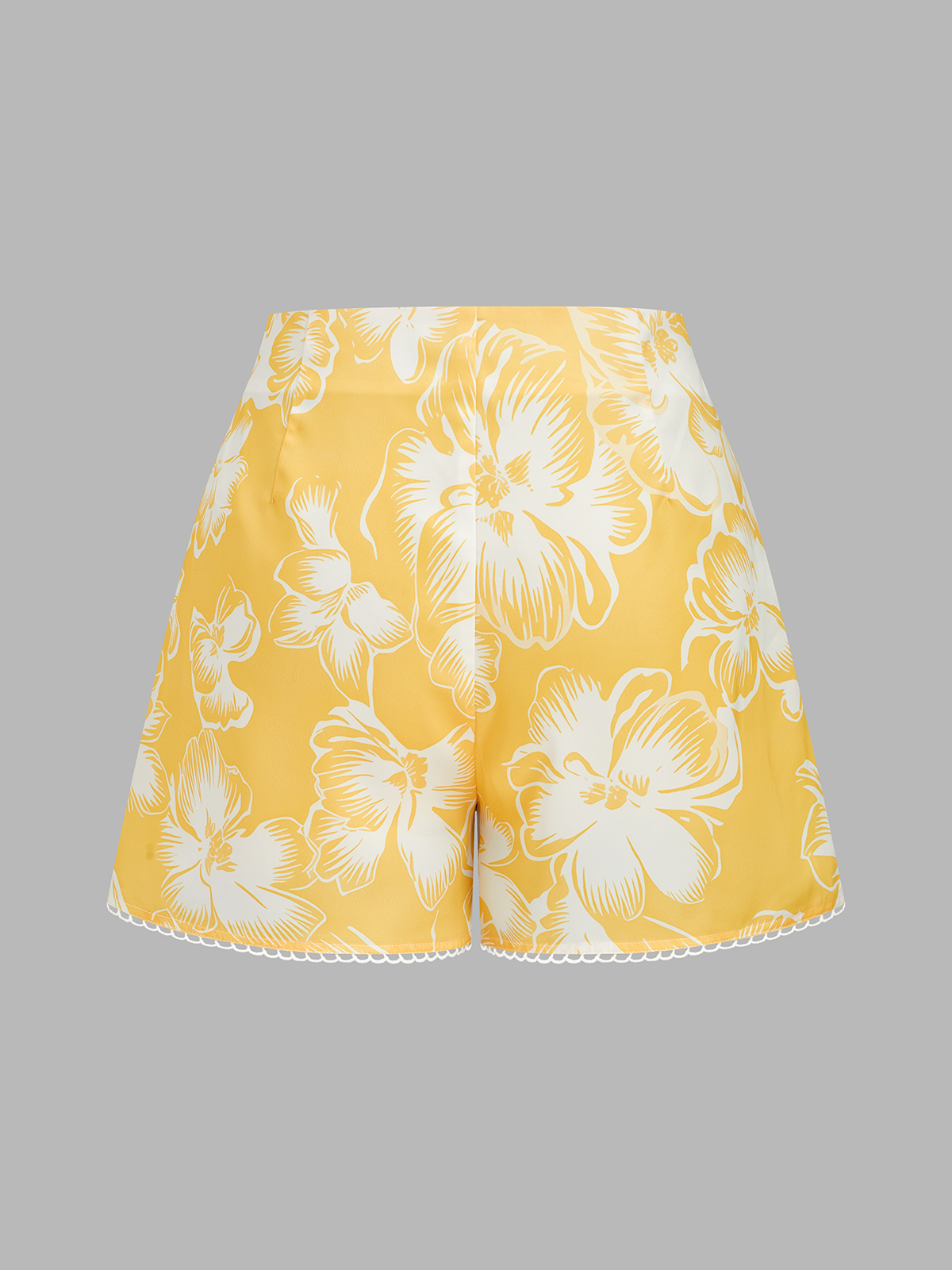Dames Tweedelig Setje Haltertop Cowl Neck en Shorts Bloemenprint - Geel / Wit - Maelen