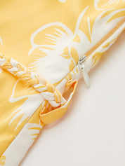 Dames Tweedelig Setje Haltertop Cowl Neck en Shorts Bloemenprint - Geel / Wit - Maelen