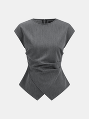 Dames Tweedelig Setje Geplooide Blouse Cap Sleeve en Geplooide Broek - Grijs - Maelen