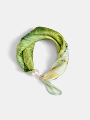 Dames Sjaal Waterverf Print Magneetslot Parel Detail - Groen / Multicolor - Maelen