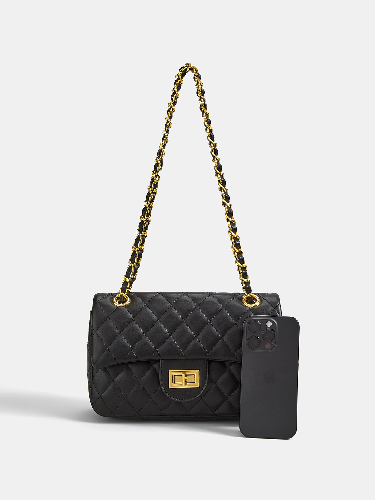 Dames Crossbody Tas Gewatteerd Ketting Schoudertas - Zwart - Maelen
