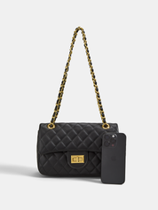 Dames Crossbody Tas Gewatteerd Ketting Schoudertas - Zwart - Maelen