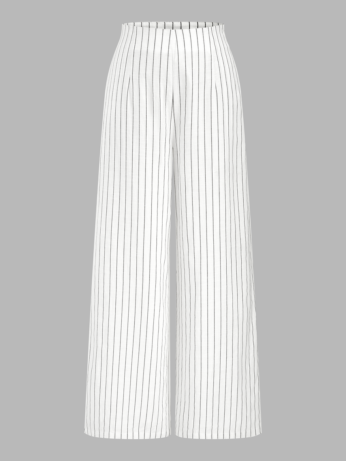 Dames Wide Leg Broek Krijtstreep Katoen Linnen Tencel - Gebroken Wit - Maelen