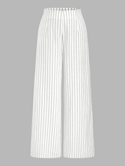 Dames Wide Leg Broek Krijtstreep Katoen Linnen Tencel - Gebroken Wit - Maelen