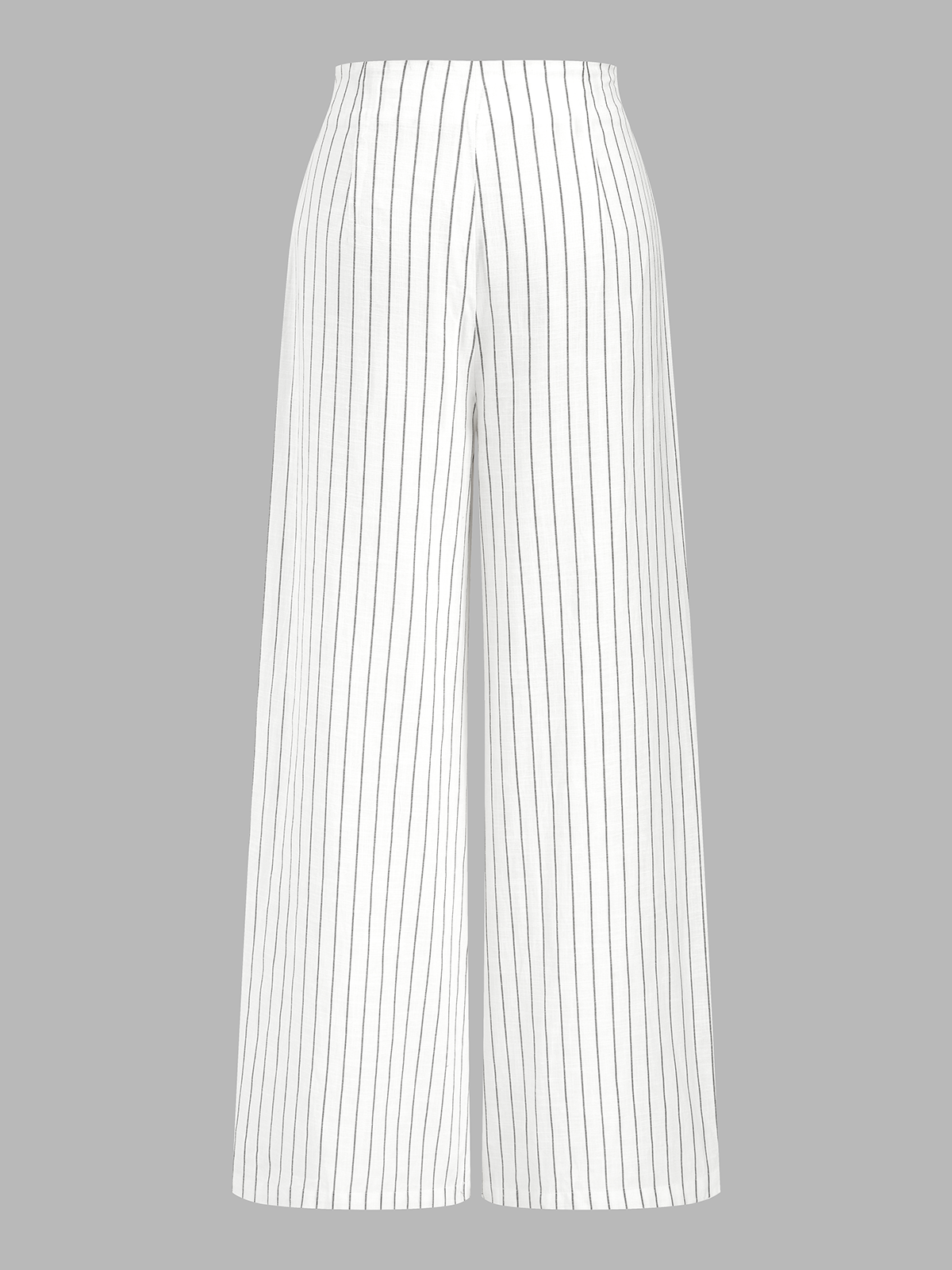 Dames Wide Leg Broek Krijtstreep Katoen Linnen Tencel - Gebroken Wit - Maelen