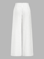 Dames Wide Leg Broek Krijtstreep Katoen Linnen Tencel - Gebroken Wit - Maelen