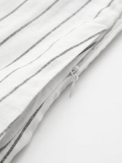Dames Wide Leg Broek Krijtstreep Katoen Linnen Tencel - Gebroken Wit - Maelen