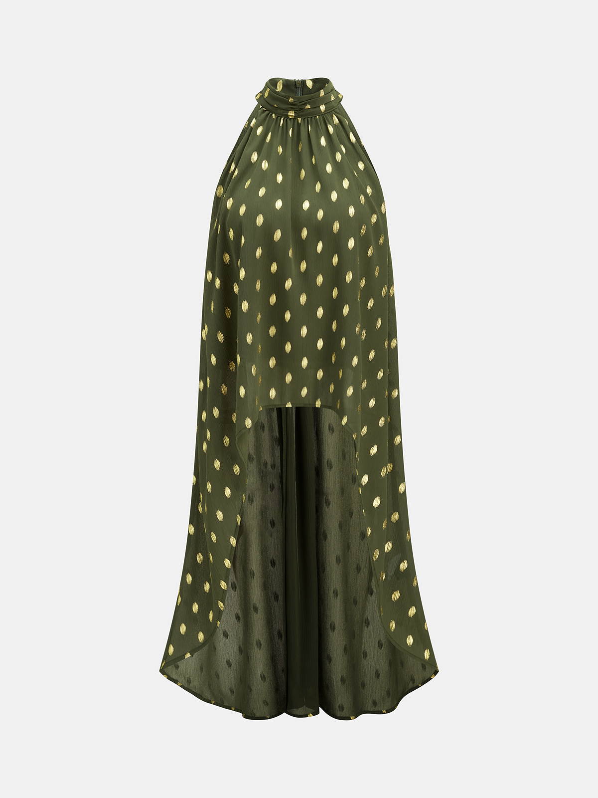 Dames Halter Blouse Polkadot Asymmetrische Zoom - Legergroen - Maelen