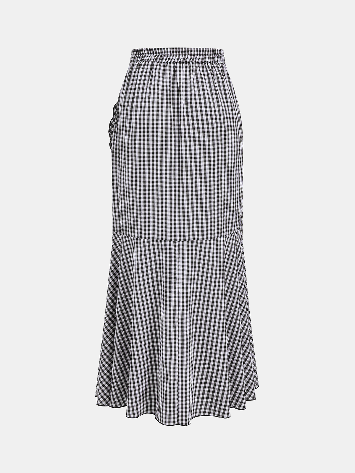 Dames Maxi Rok Gingham Asymmetrisch Ruches Hoge Taille - Zwart - Maelen