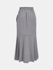 Dames Maxi Rok Gingham Asymmetrisch Ruches Hoge Taille - Zwart - Maelen