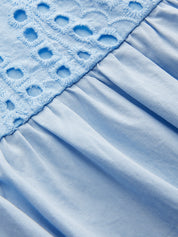 Dames Maxi Jurk Mouwloos 100% Katoen Ajour Borduursel - Blauw / Wit - Maelen