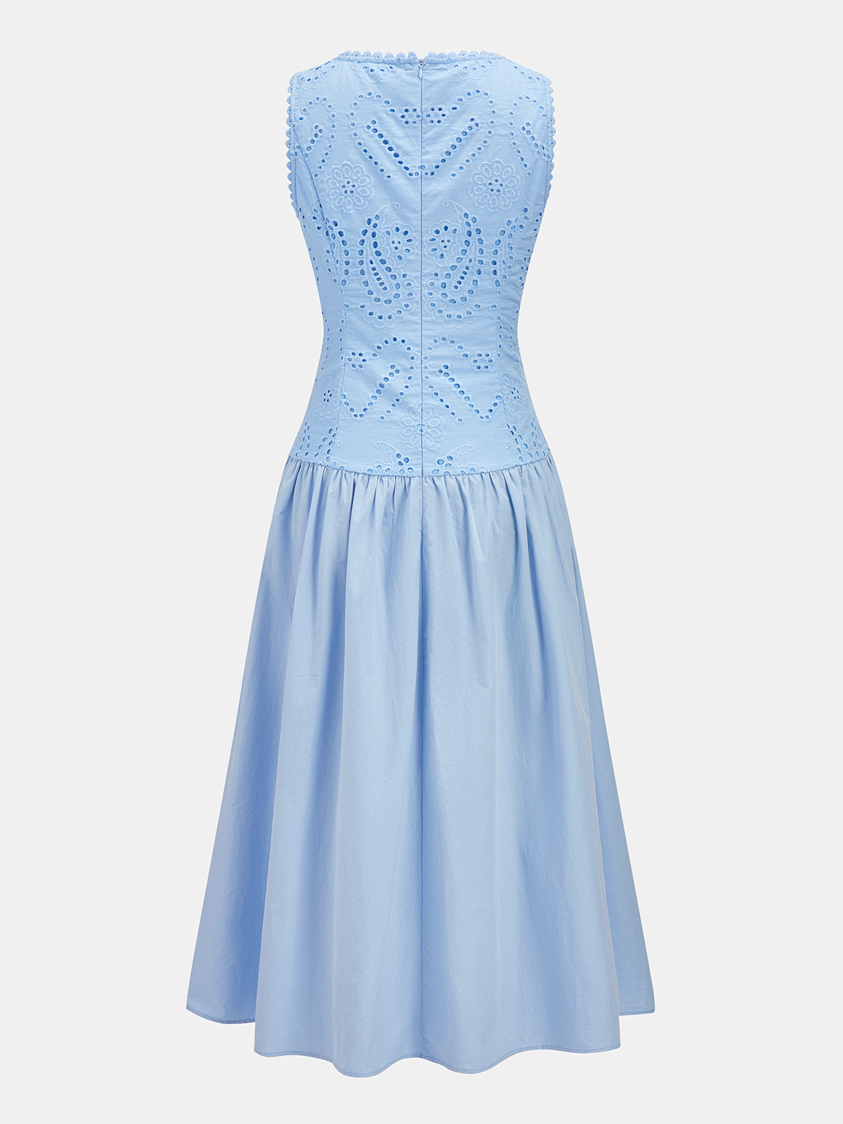 Dames Maxi Jurk Mouwloos 100% Katoen Ajour Borduursel - Blauw / Wit - Maelen